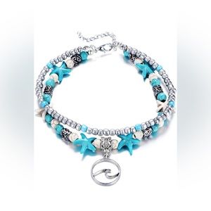 Sea wave Ankle Bracelet Multilayer Beads Boho Beach Anklet Foot Jewelry